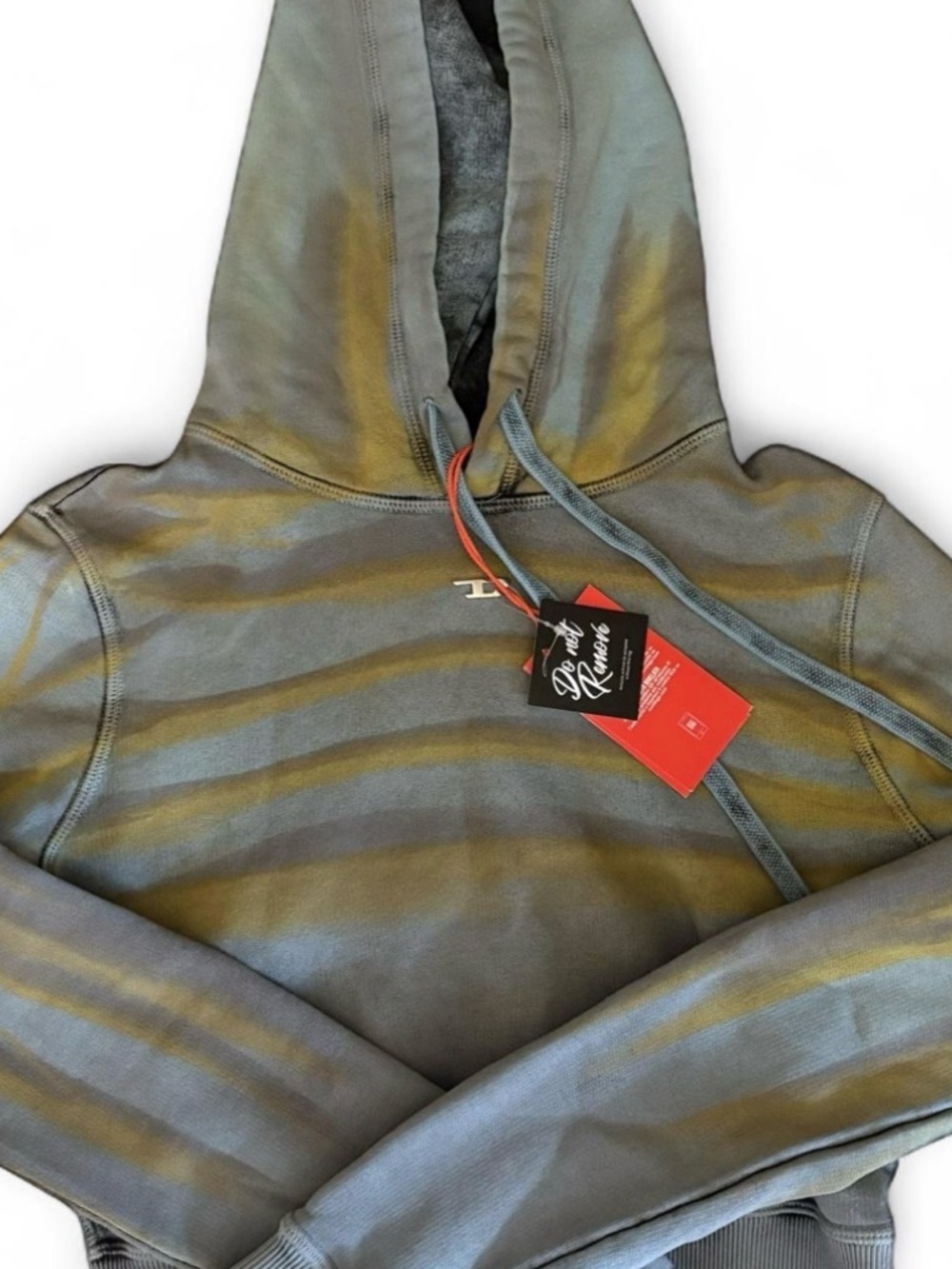 Diesel Olive and Gray Striped Hooded Sweatshirt